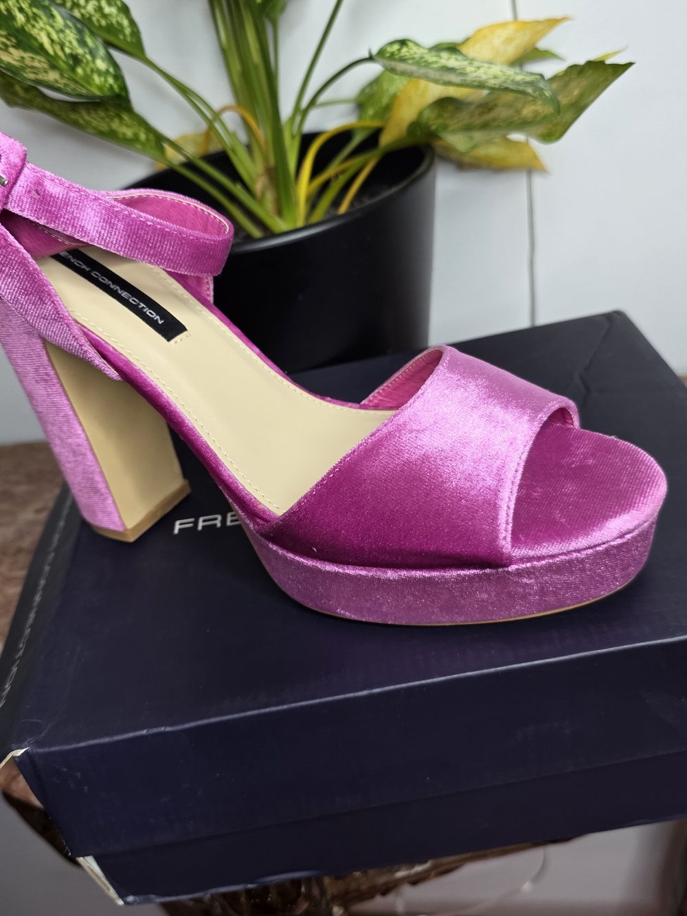 French Connection Pink Velvet Platform Sandal